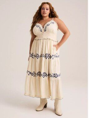Torrid Size 2 Festi Embroidered Tiered Maxi Dress